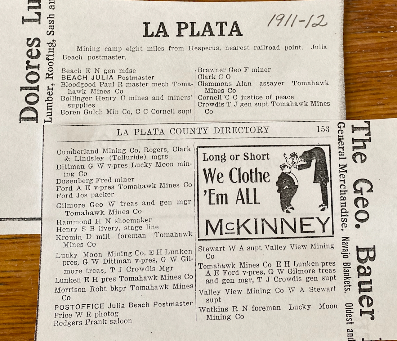 Closeup of 1911 directory