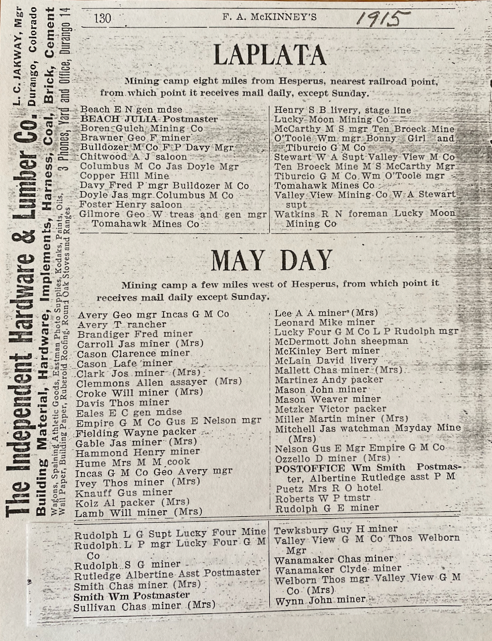 Closeup of 1915 directory