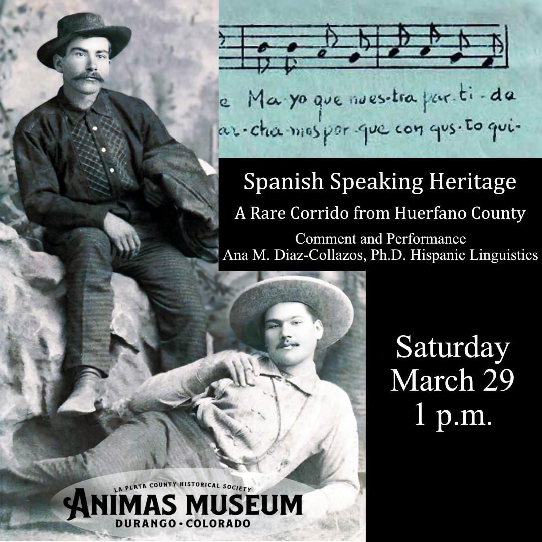 Collage of two men, a bar of music in Spanish